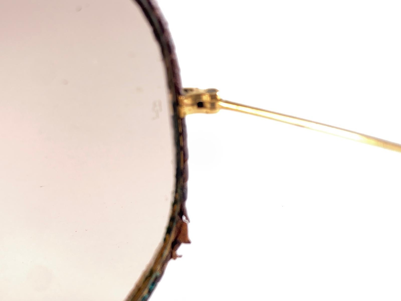 Vintage Ray Ban Vintage Brown Leathers Aviator 62 Changeable B&L Sunglasses For Sale 3