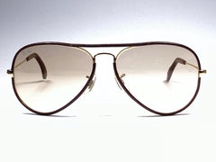 Vintage Ray Ban Vintage Brown Leathers Aviator Changeable Lens 58 B&L Sunglasses