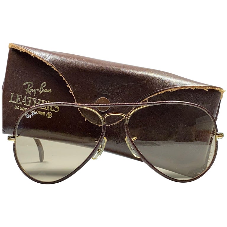Vintage Ray Ban Vintage Brown Leathers Aviator Changeable Lens 58