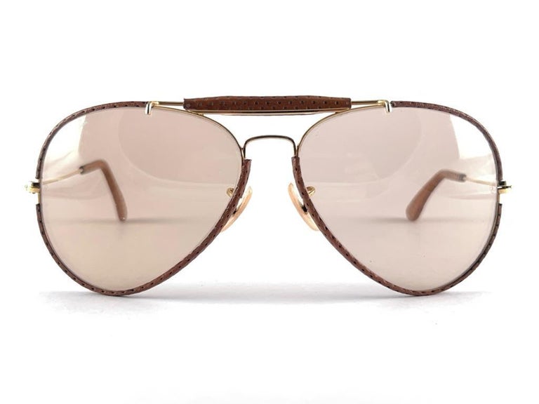 Vintage Ray Ban Vintage Tan Perforated Leathers Aviator 62MM B&L