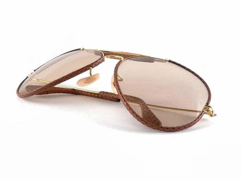 Vintage Ray Ban Vintage Tan Perforated Leathers Aviator 62MM B&L