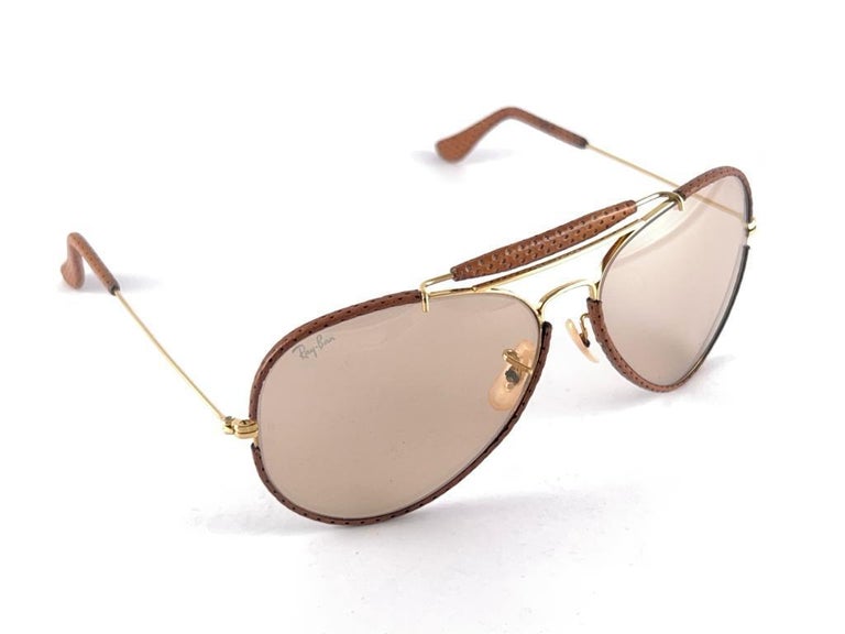 Vintage Ray Ban Vintage Tan Perforated Leathers Aviator 62MM B&L