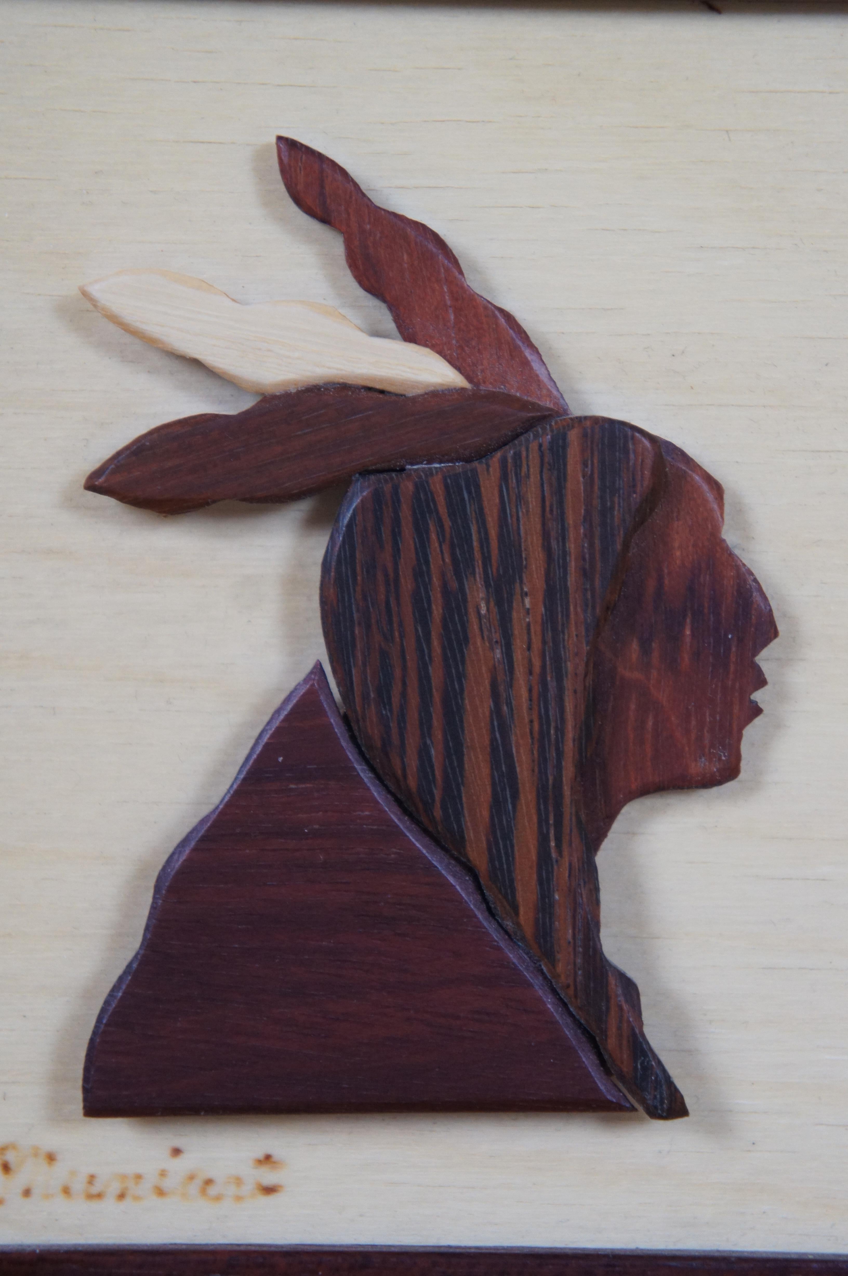 Vintage Ray Muniak Layered Wood Exotic Carved Wall Art Native American Portrait 2