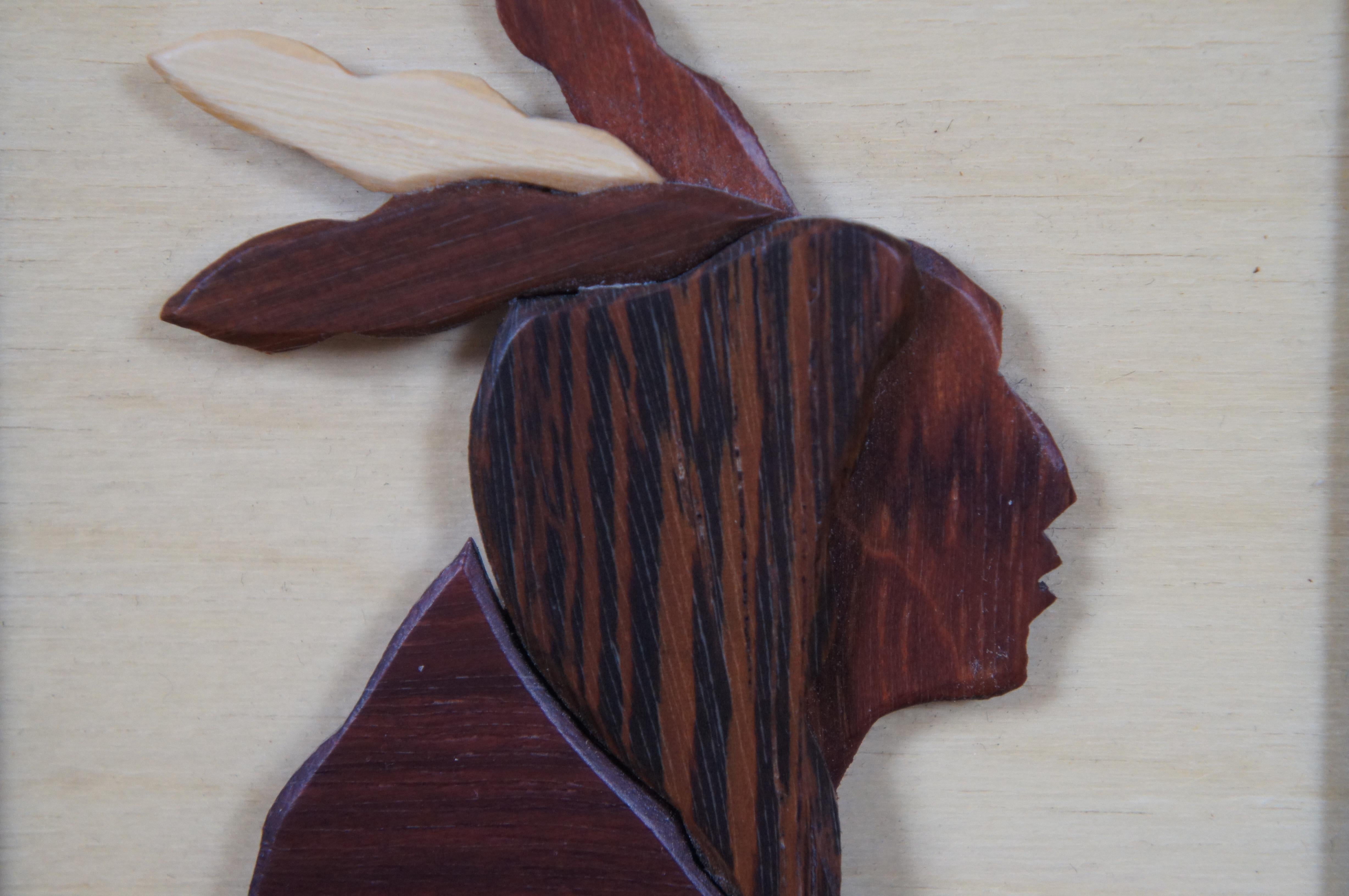 Vintage Ray Muniak Layered Wood Exotic Carved Wall Art Native American Portrait 4