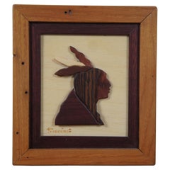 Vintage Ray Muniak Layered Wood Exotic Carved Wall Art Native American Portrait