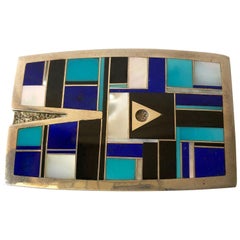 Retro Ray Tracey Turquoise Mother of Pearl Lapis Lazuli Inlay Belt Buckle