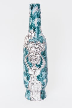 Vintage Italian Tall Glazed Ceramic Sculpture Raymor, Gambone Style Turquoise