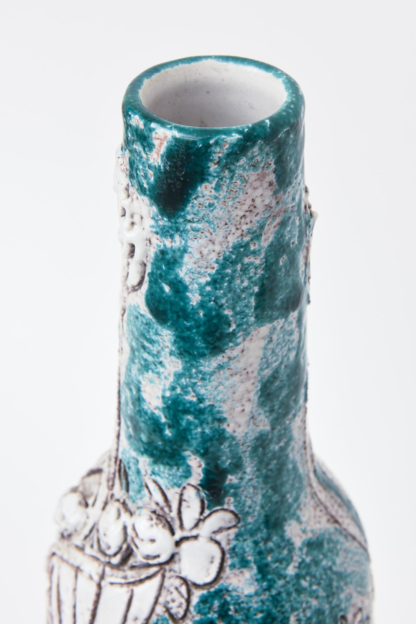 Mid-Century Modern Vintage Raymor Gambone Style Monumental Glazed Ceramic Sculpture Turquoise Italy For Sale