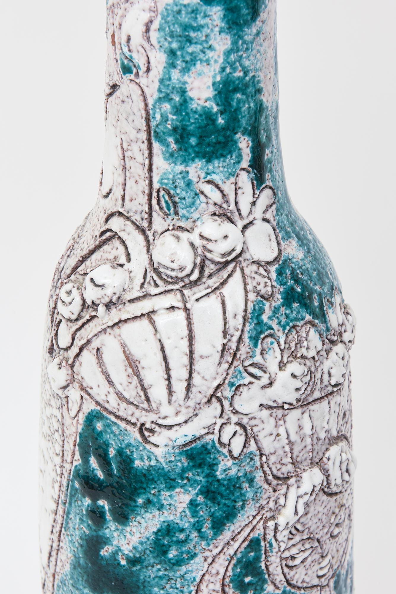 Italian Vintage Raymor Gambone Style Monumental Glazed Ceramic Sculpture Turquoise Italy For Sale