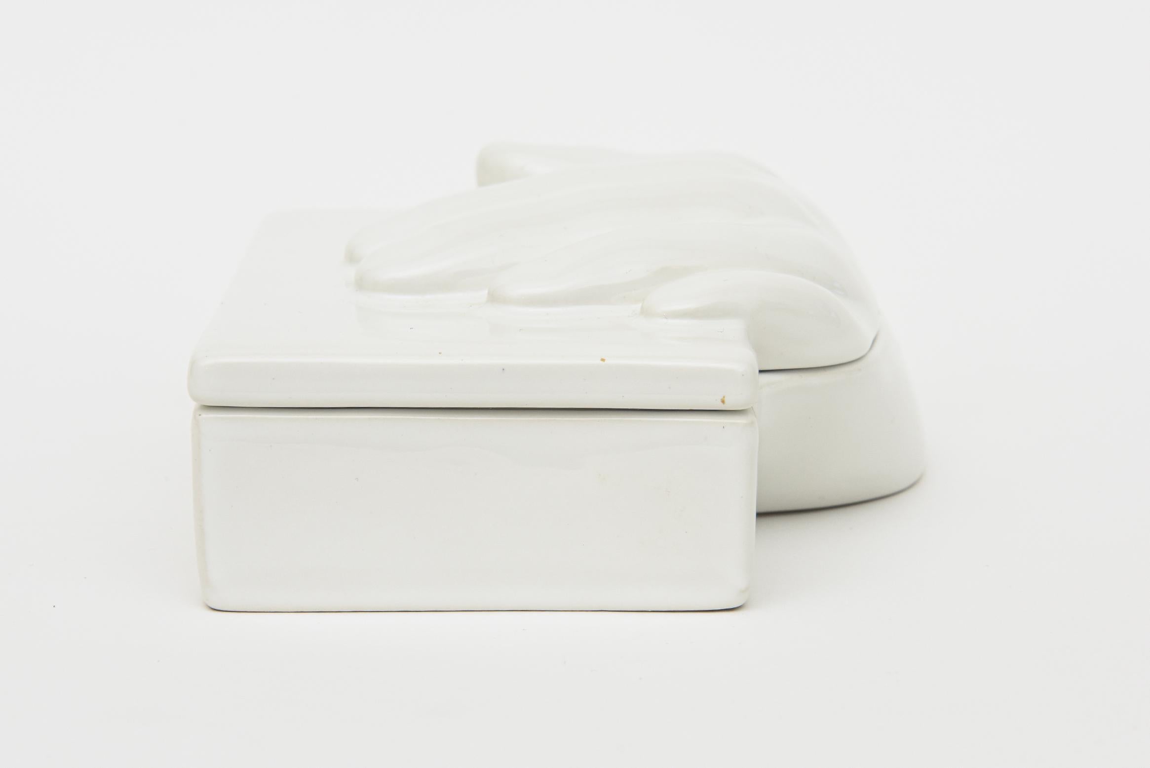 Vintage Raymor White Ceramic Hand Two Part Box Italian For Sale 1