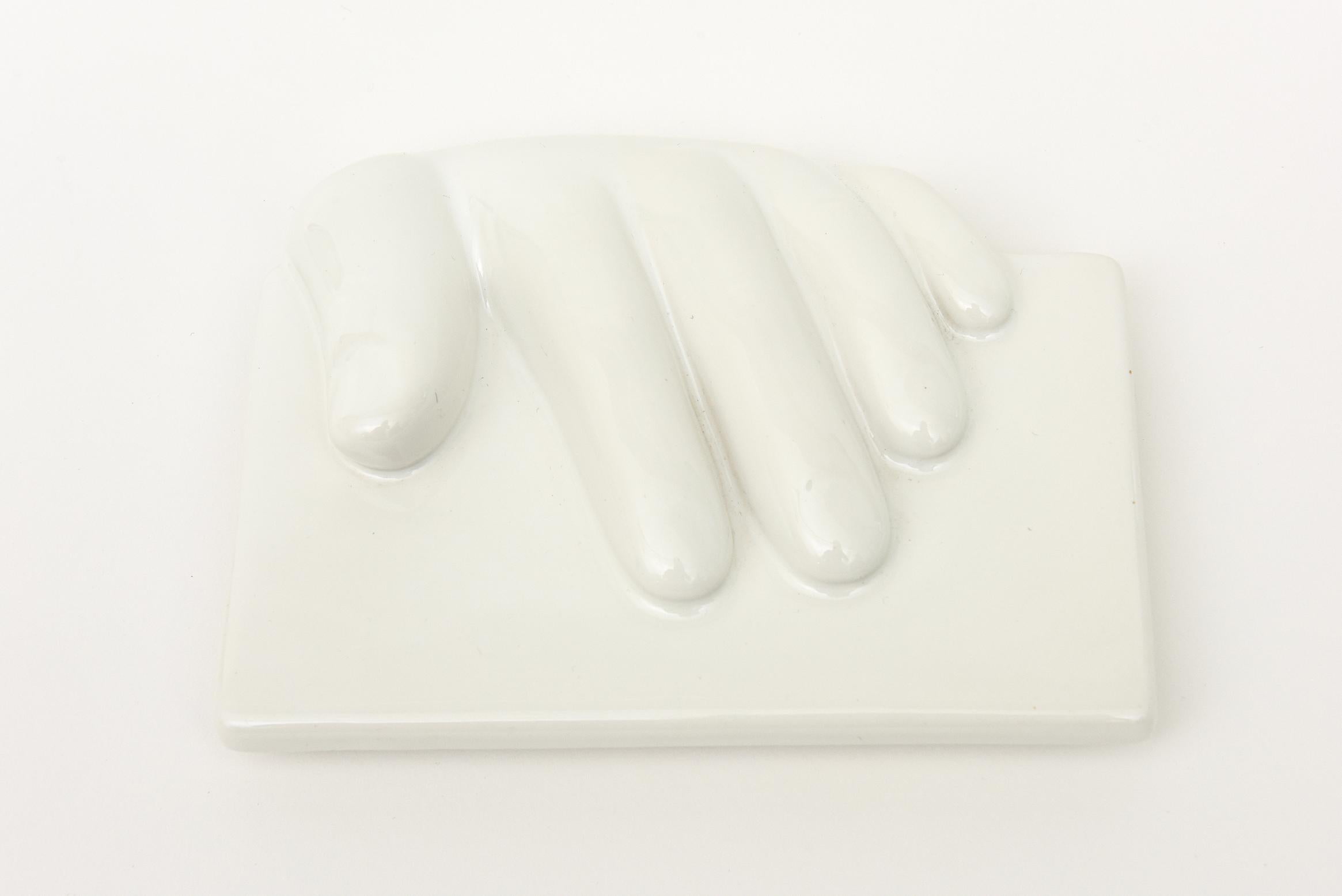 Vintage Raymor White Ceramic Hand Two Part Box Italian For Sale 3