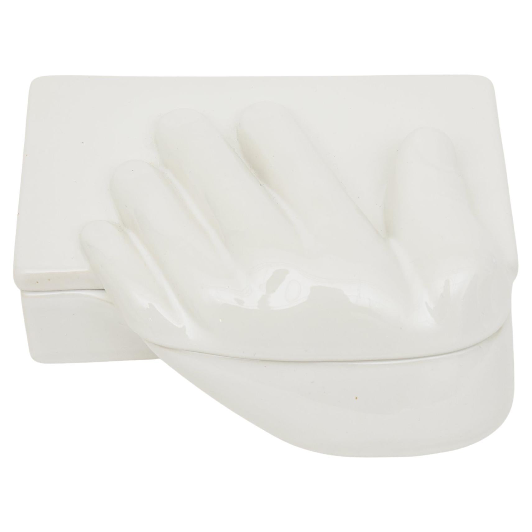 Vintage Raymor Weiß Keramik Hand zweiteilige Schachtel, Italienisch, Vintage im Angebot