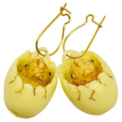 Vintage RAZZA gold hatching resin eggs designer earrings