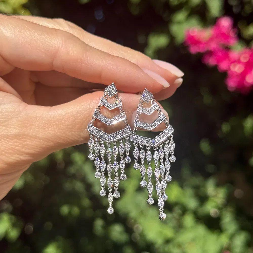 Modernist Vintage RBC Diamond Gold Drop Chandelier Statement Earrings For Sale