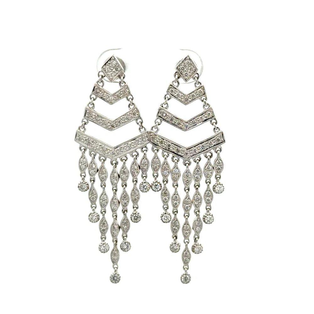 Brilliant Cut Vintage RBC Diamond Gold Drop Chandelier Statement Earrings For Sale