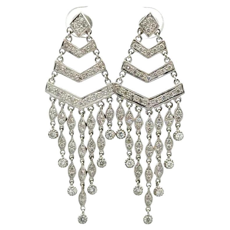 Vintage RBC Diamond Gold Drop Chandelier Statement Earrings For Sale