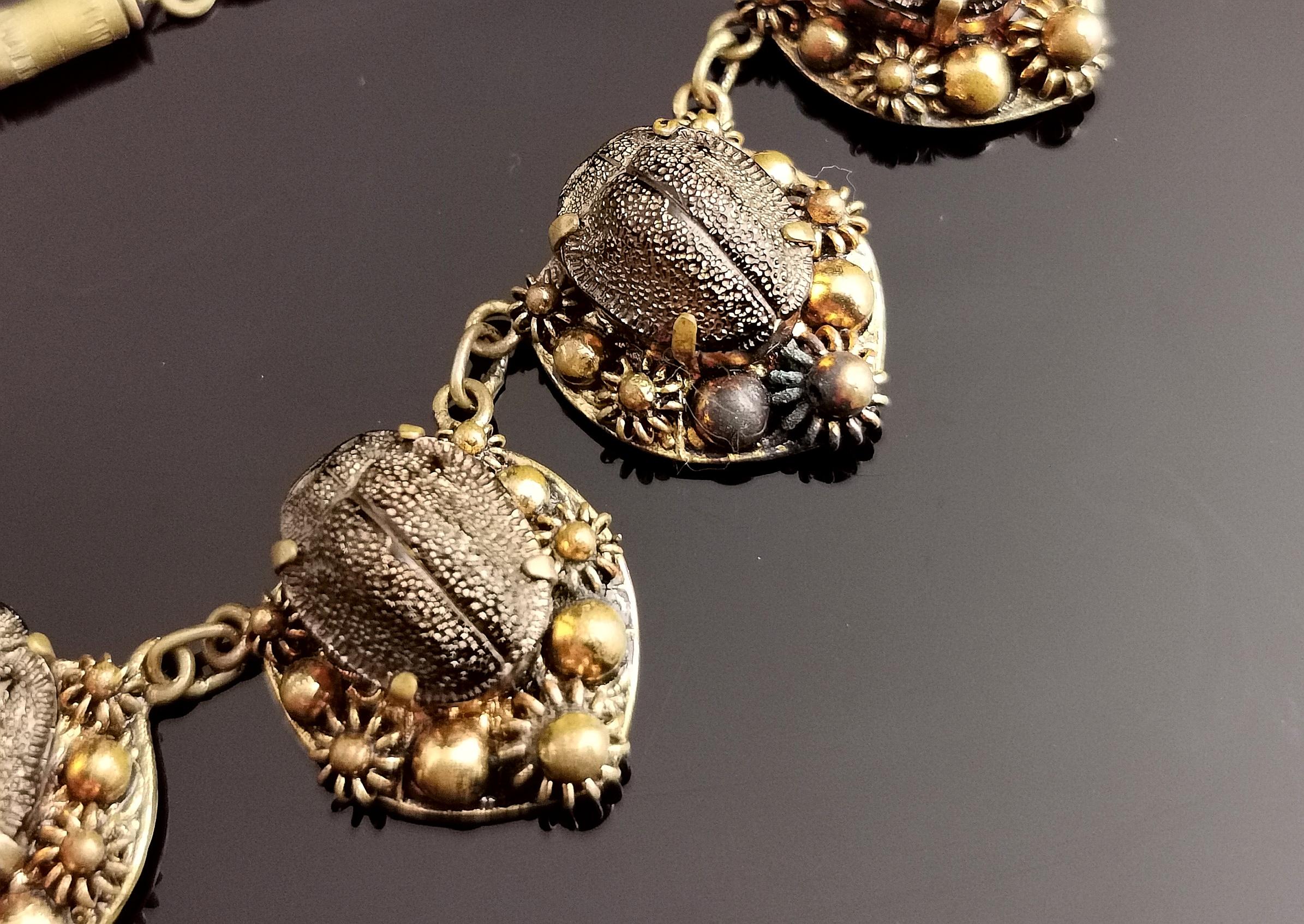 Vintage Real Scarab Beetle Necklace, Gilt, c1940s 4