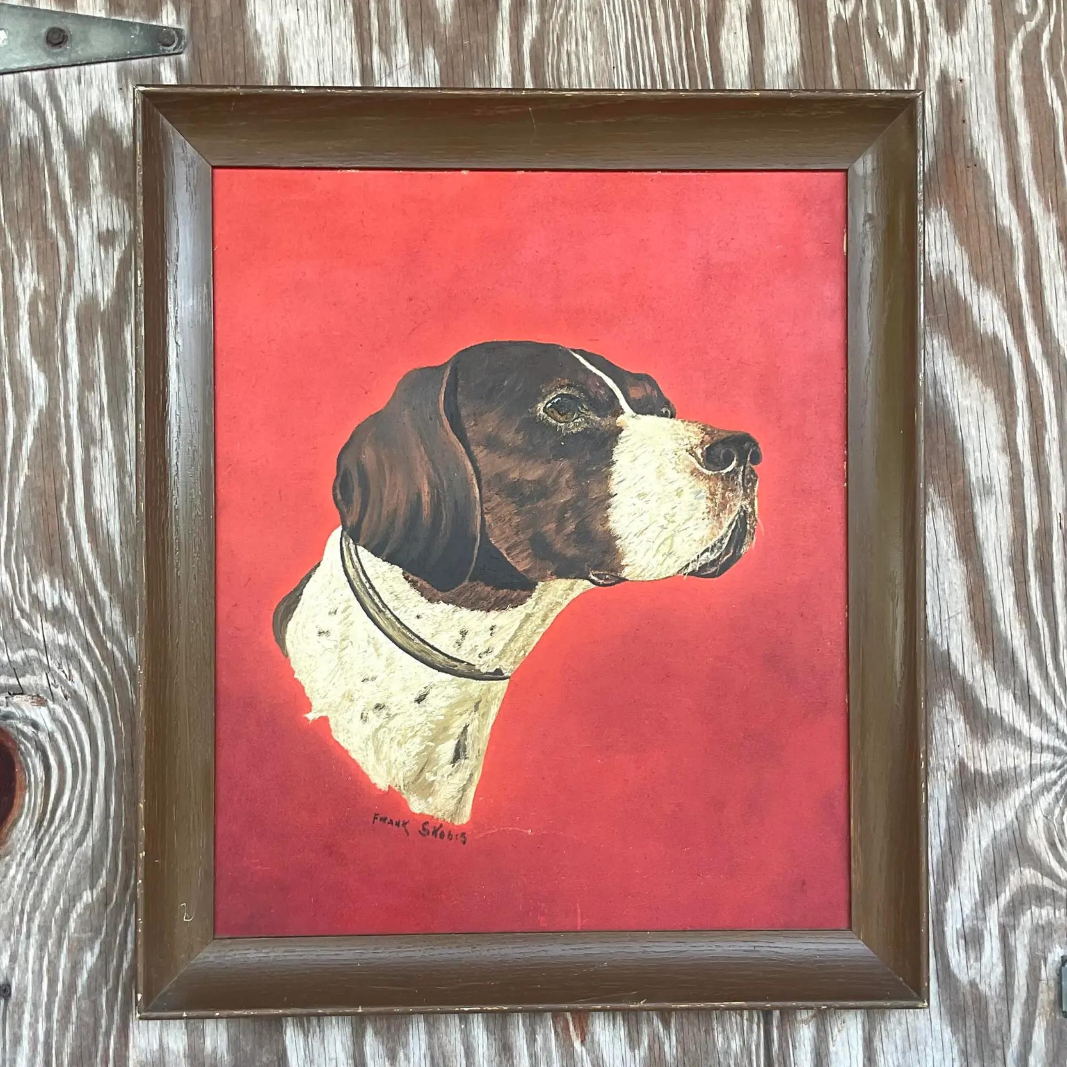 Bohemian Vintage Realist Animal Portrait Original Oil Painting of Dog For Sale