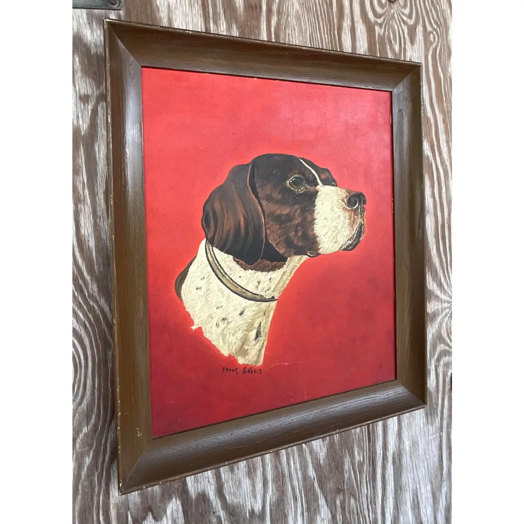 American Vintage Realist Animal Portrait Original Oil Painting of Dog For Sale