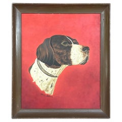 Vintage Realist Animal Portrait Original Oil Painting of Dog