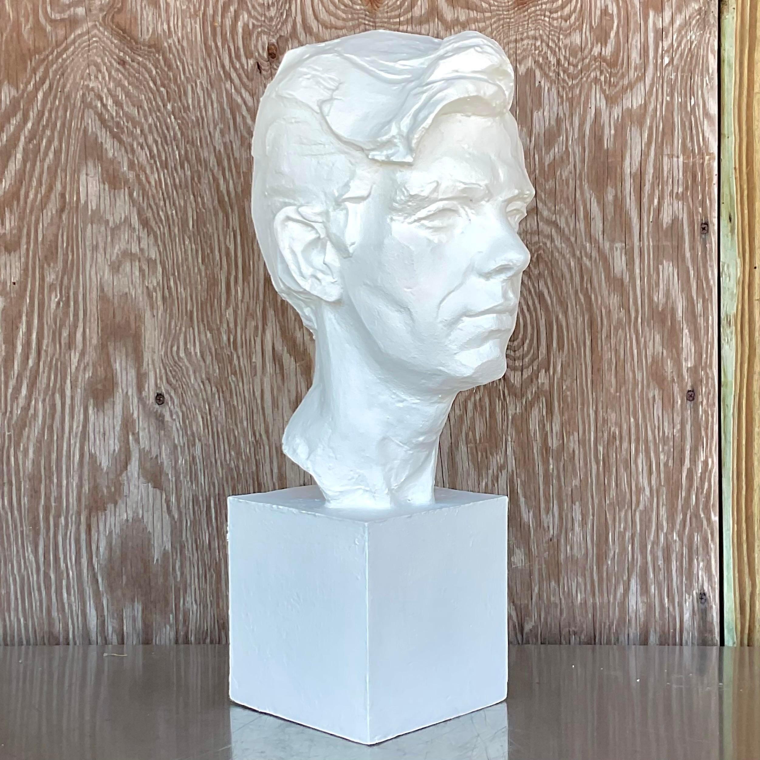 American Vintage Realist Plaster Bust of a Man Sculpture