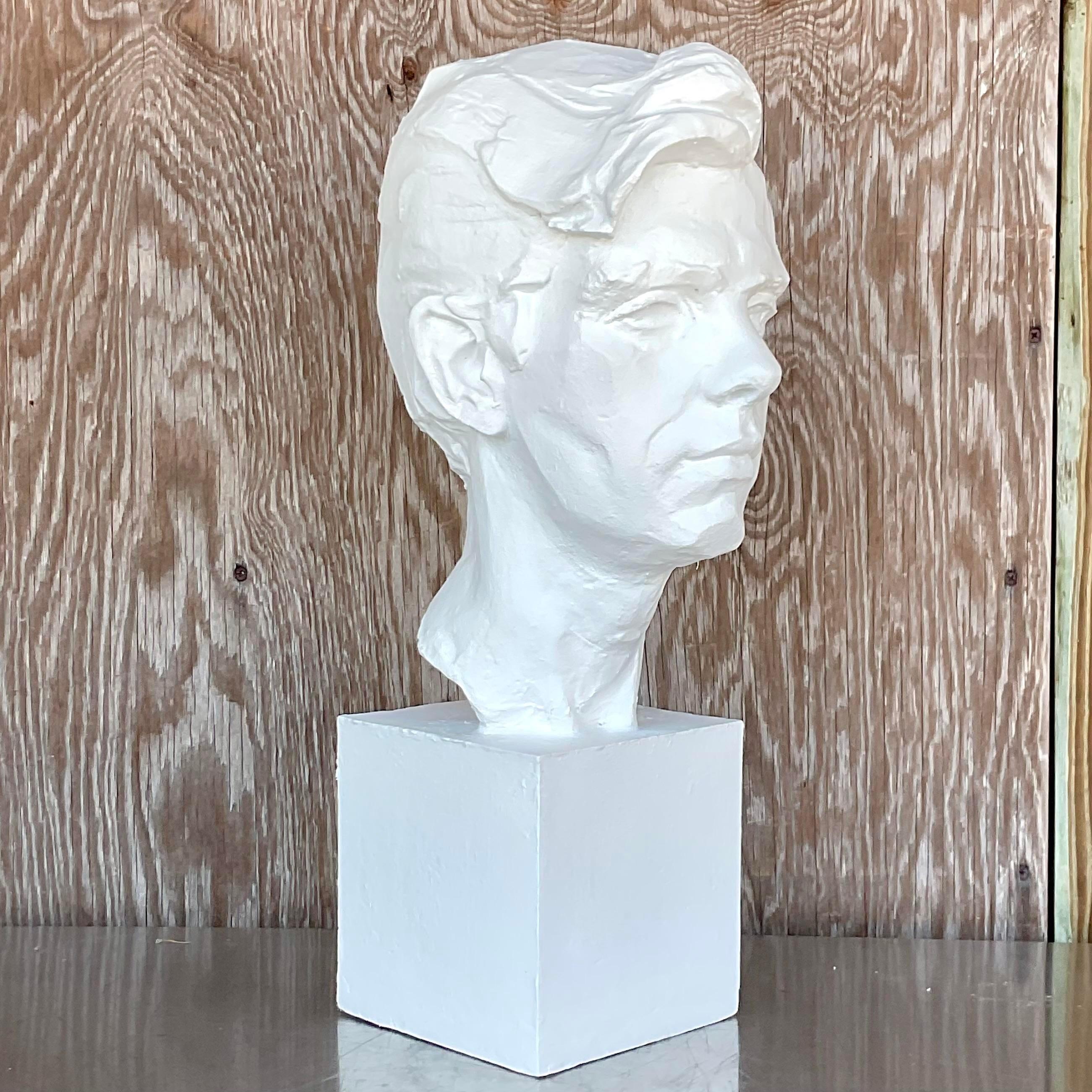 Vintage Realist Plaster Bust of a Man Sculpture In Good Condition In west palm beach, FL