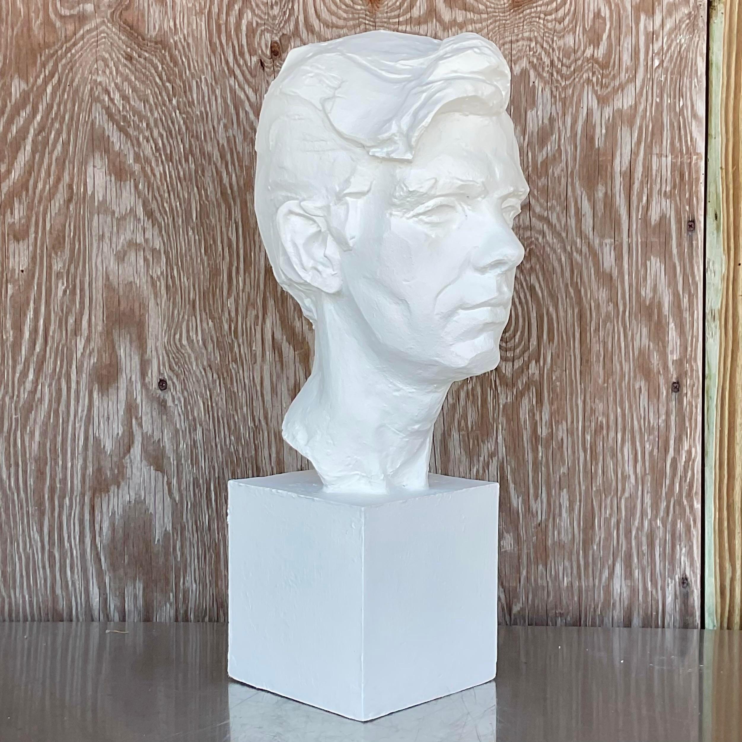 Vintage Realist Plaster Bust of a Man Sculpture 1