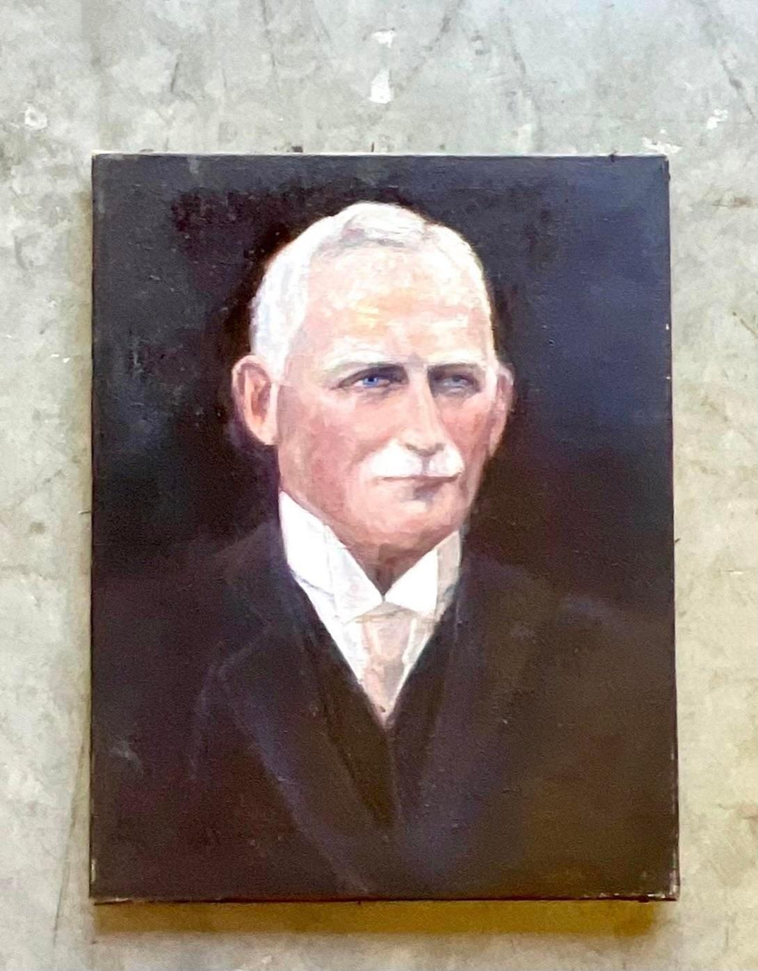 Other Vintage Realist Signed Original Oil Portrait of Handsome Man For Sale