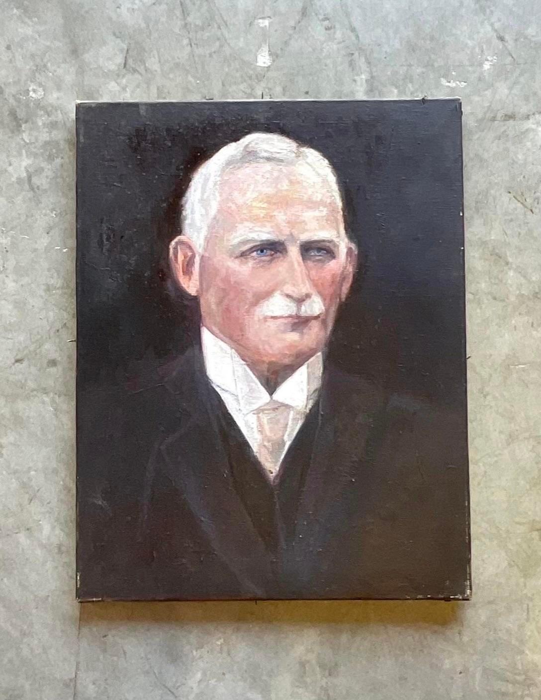 20th Century Vintage Realist Signed Original Oil Portrait of Handsome Man For Sale