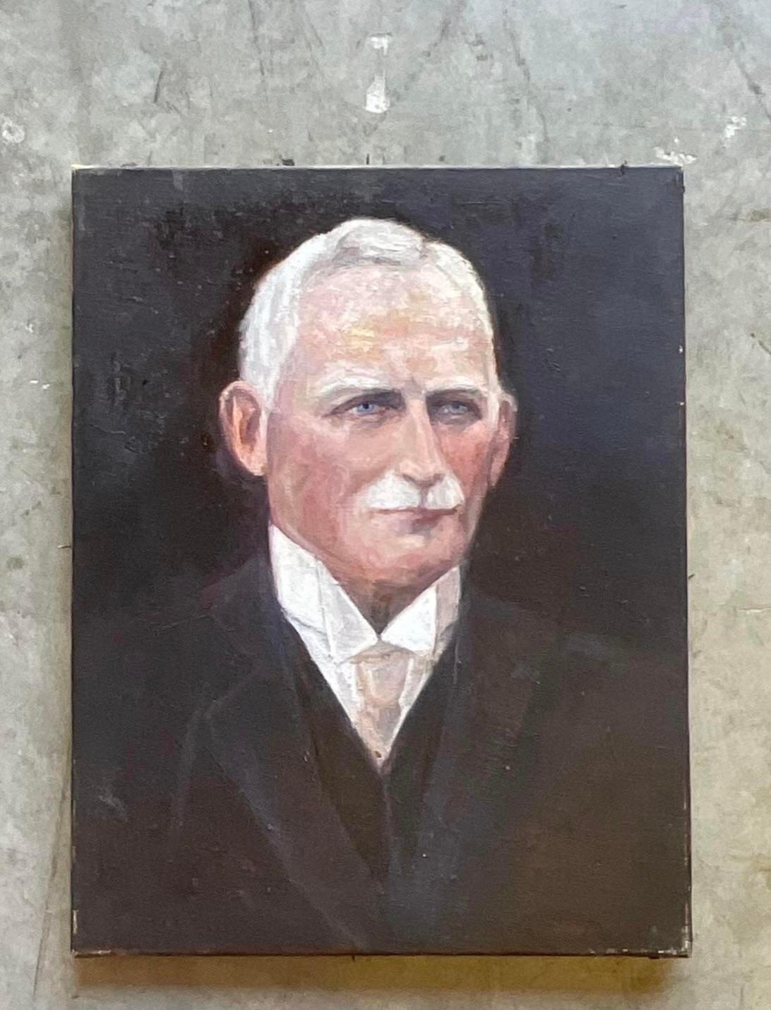 Paint Vintage Realist Signed Original Oil Portrait of Handsome Man For Sale