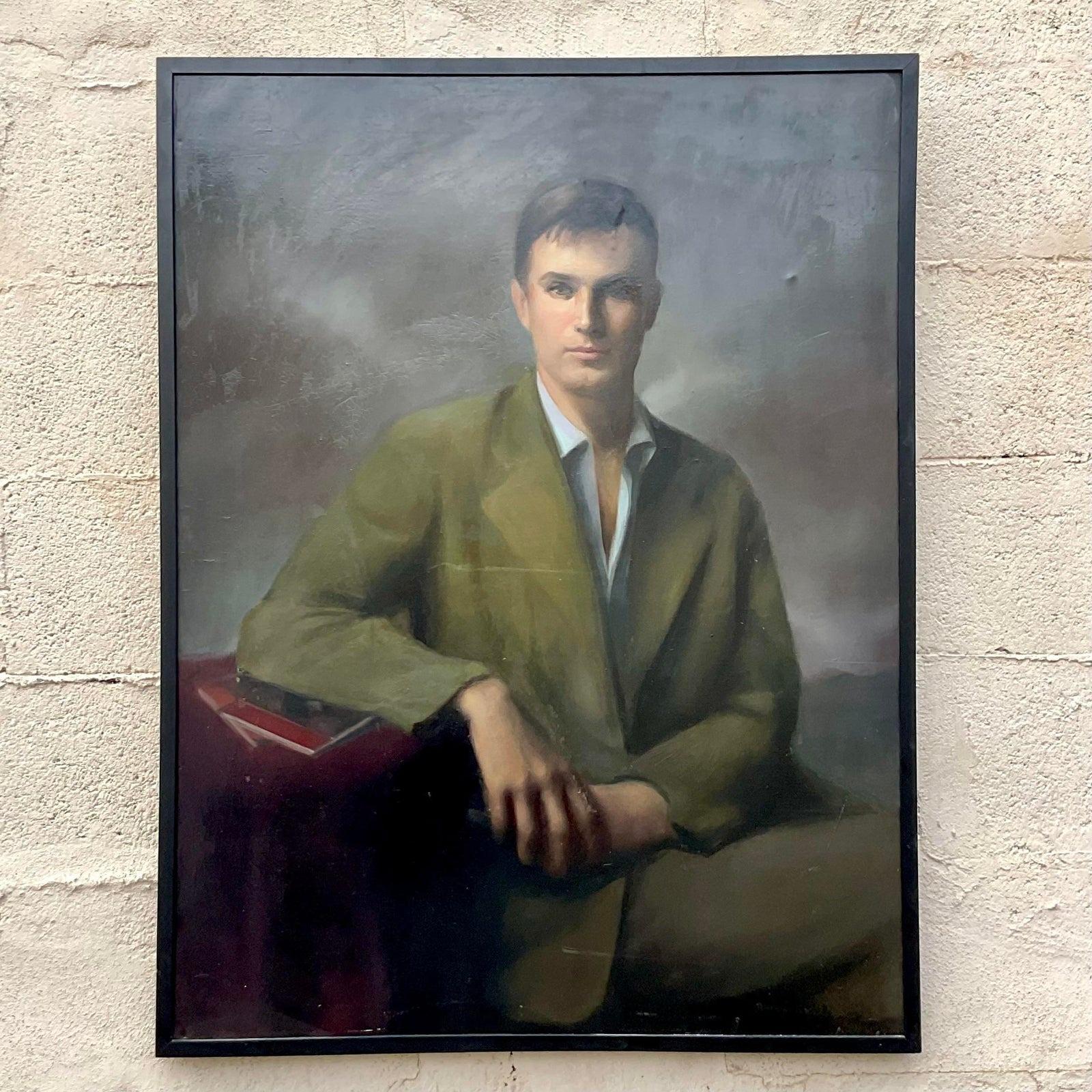20th Century Vintage Realist Signed Original Portrait Painting