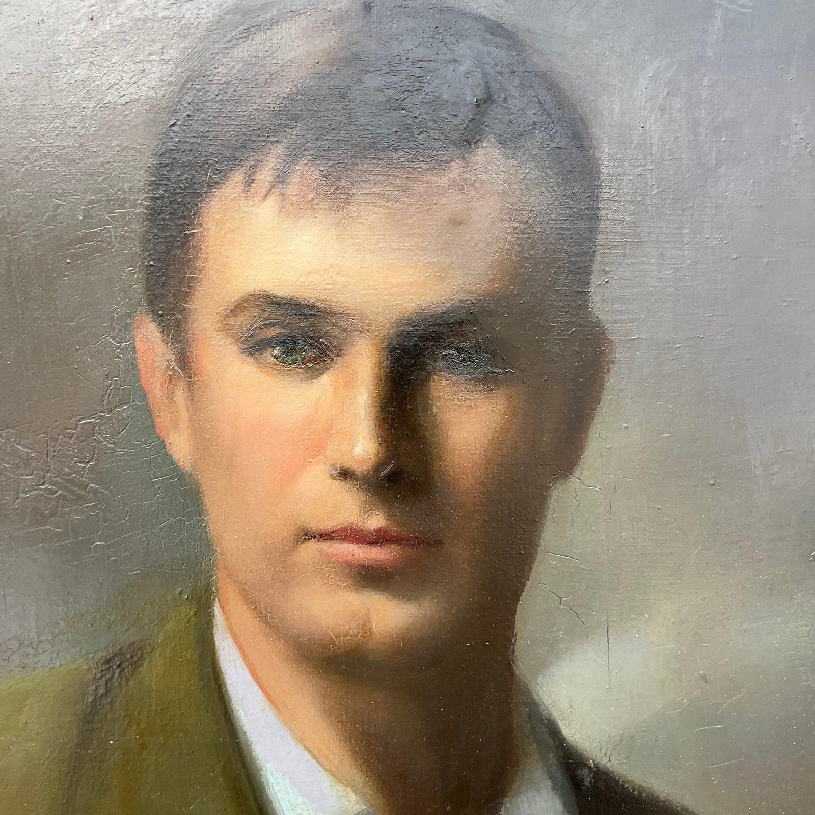 Canvas Vintage Realist Signed Original Portrait Painting For Sale