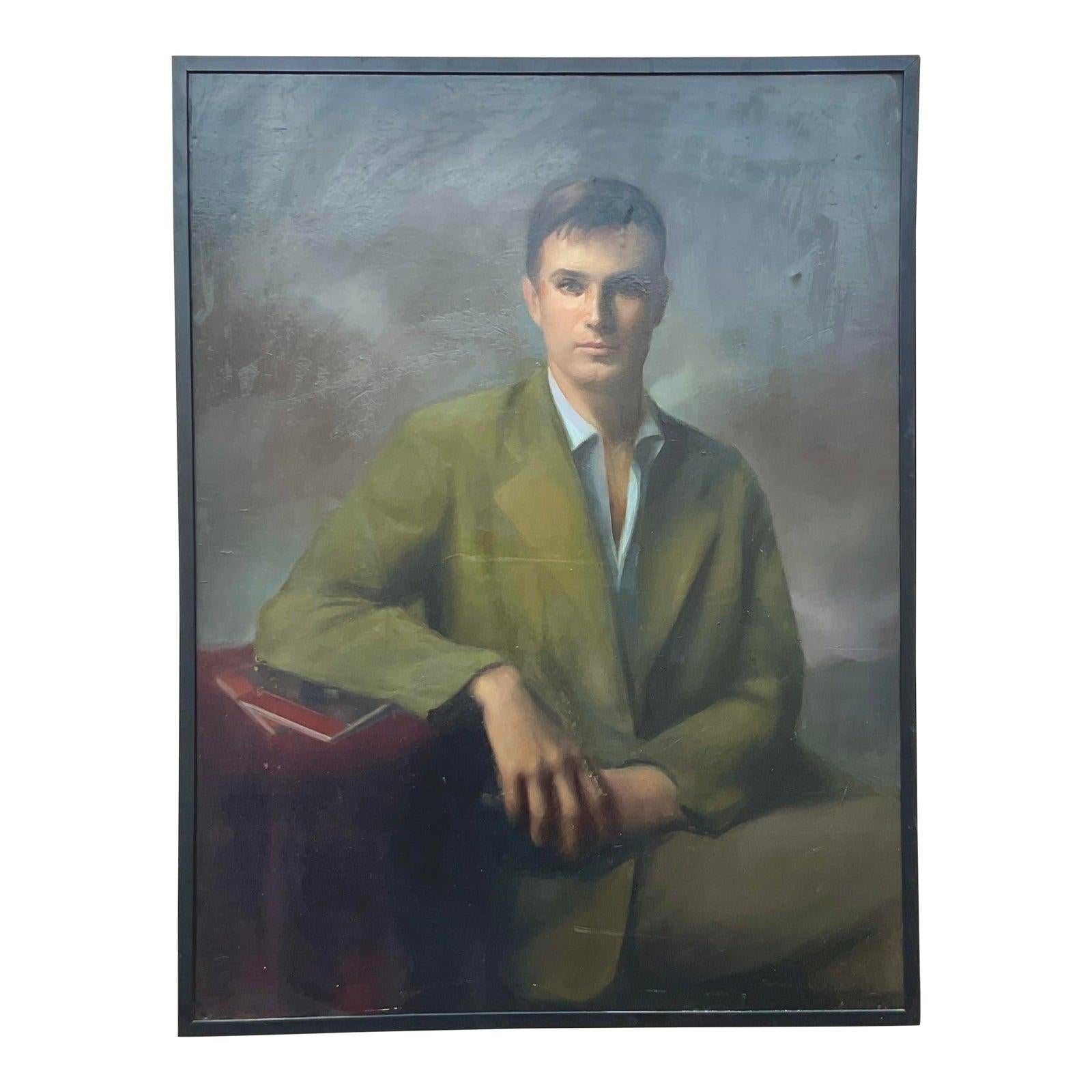 Vintage Realist Signed Original Portrait Painting
