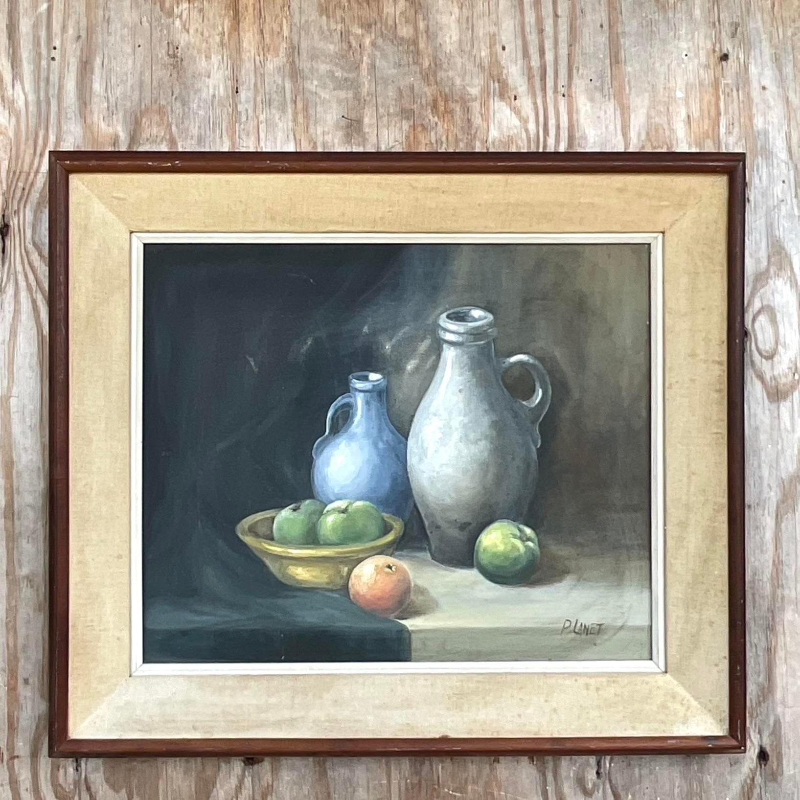Vintage Realist Tabletop Signed Original Oil Still Life Painting In Good Condition For Sale In west palm beach, FL
