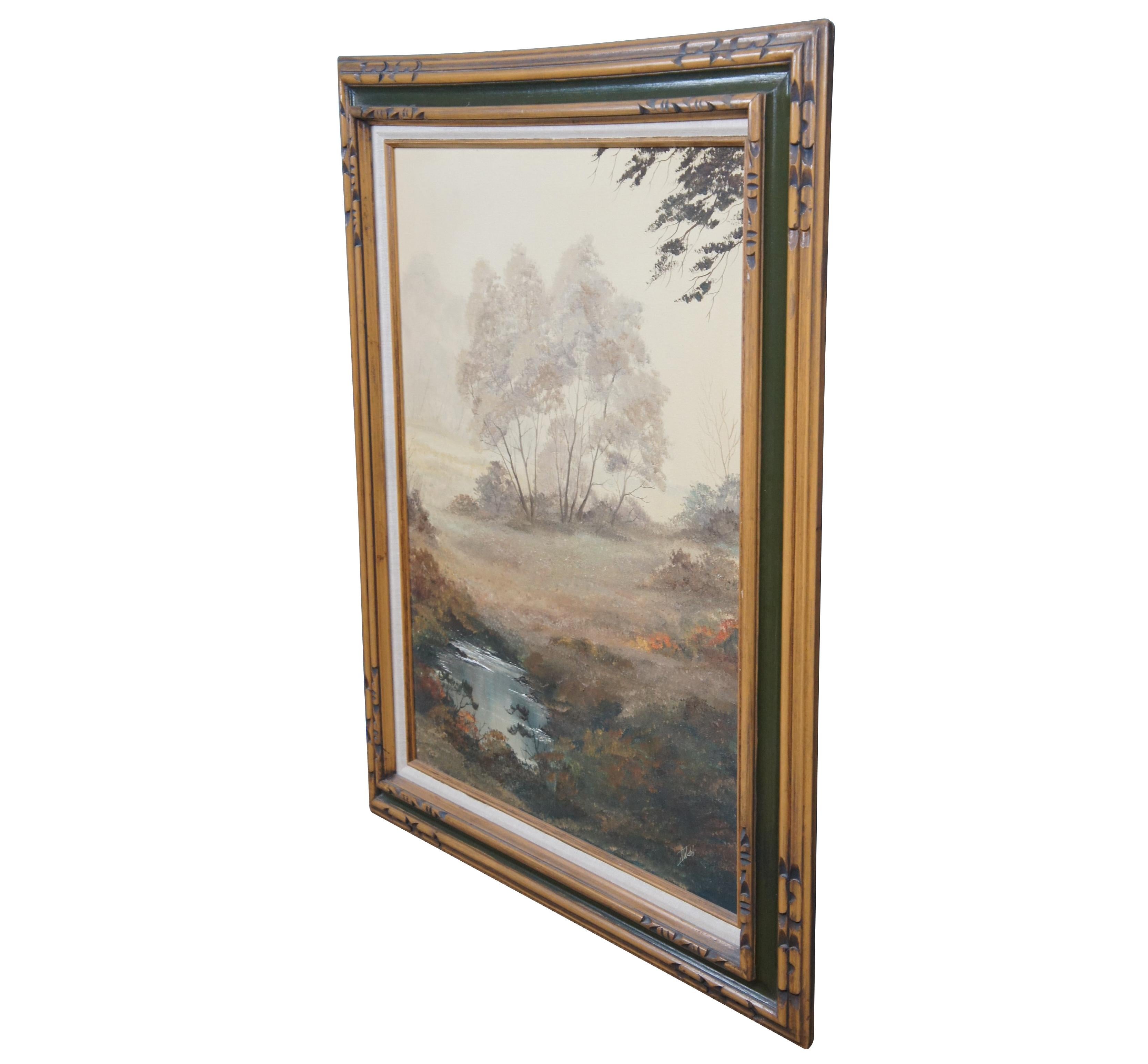 Modern Vintage Realist Woodland Oil Landscape Painting Signed and Framed For Sale