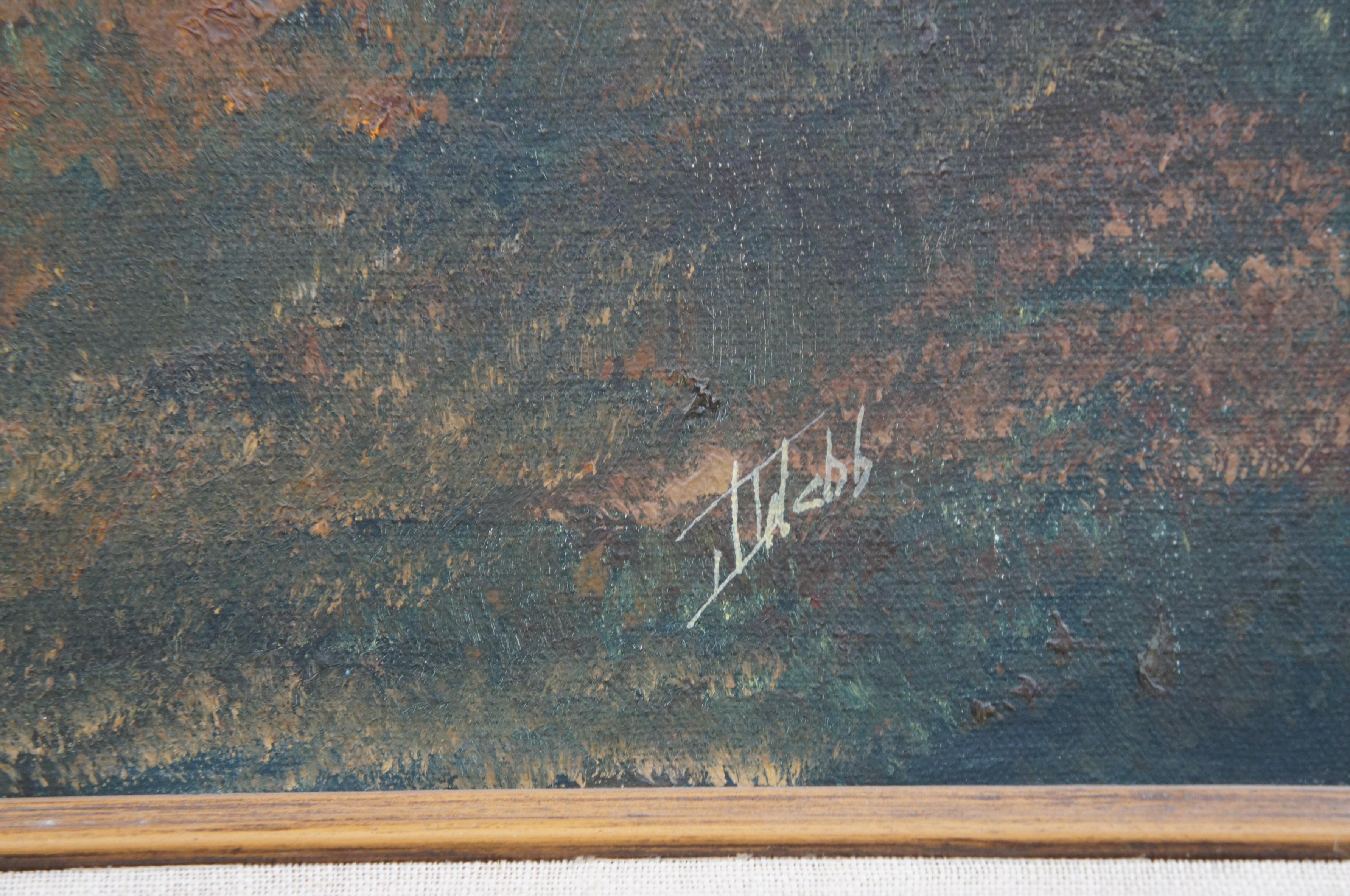 Pintura al óleo vintage realista de paisajes boscosos Firmada y enmarcada finales del siglo XX