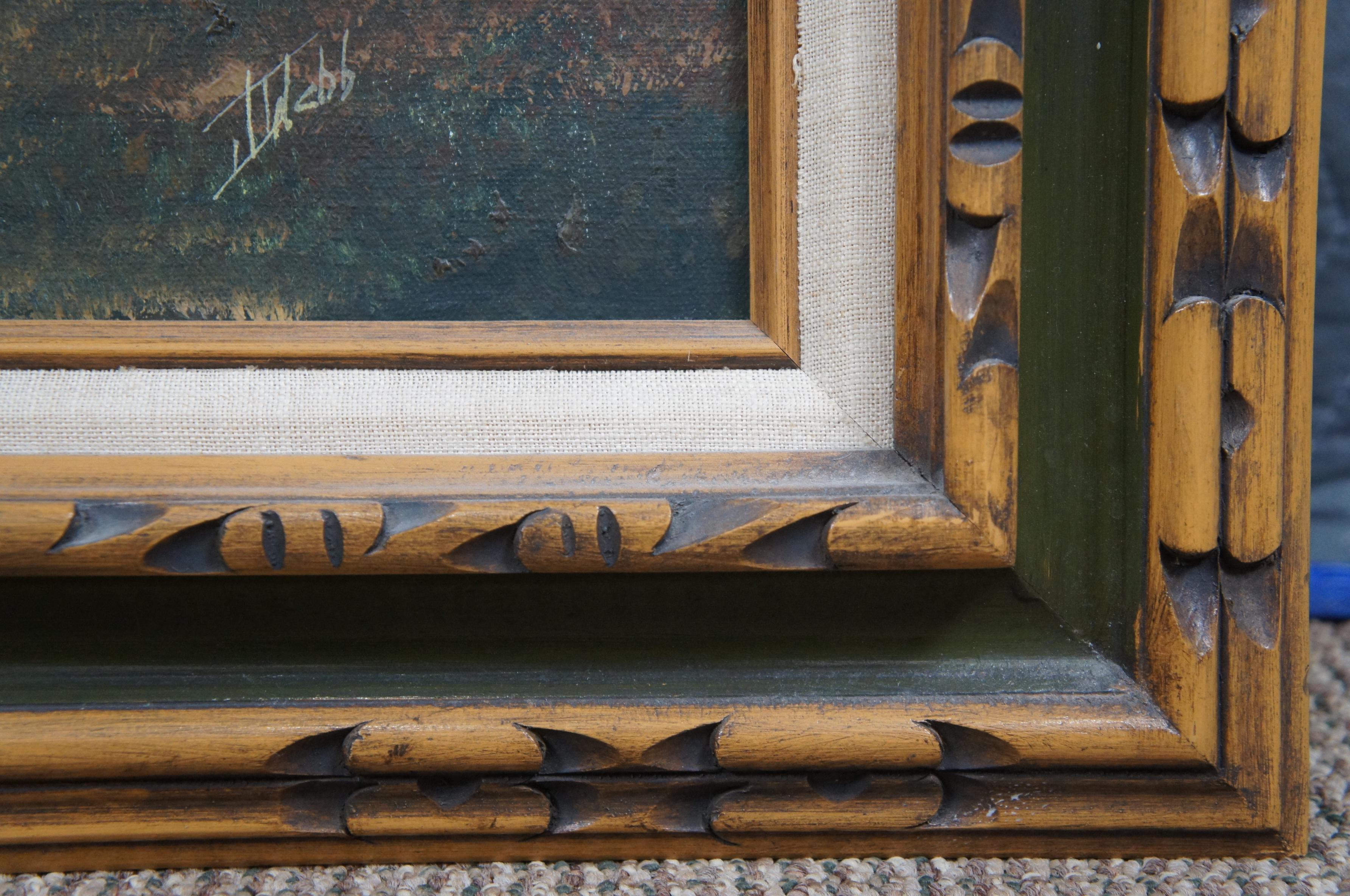 Pintura al óleo vintage realista de paisajes boscosos Firmada y enmarcada Madera dura