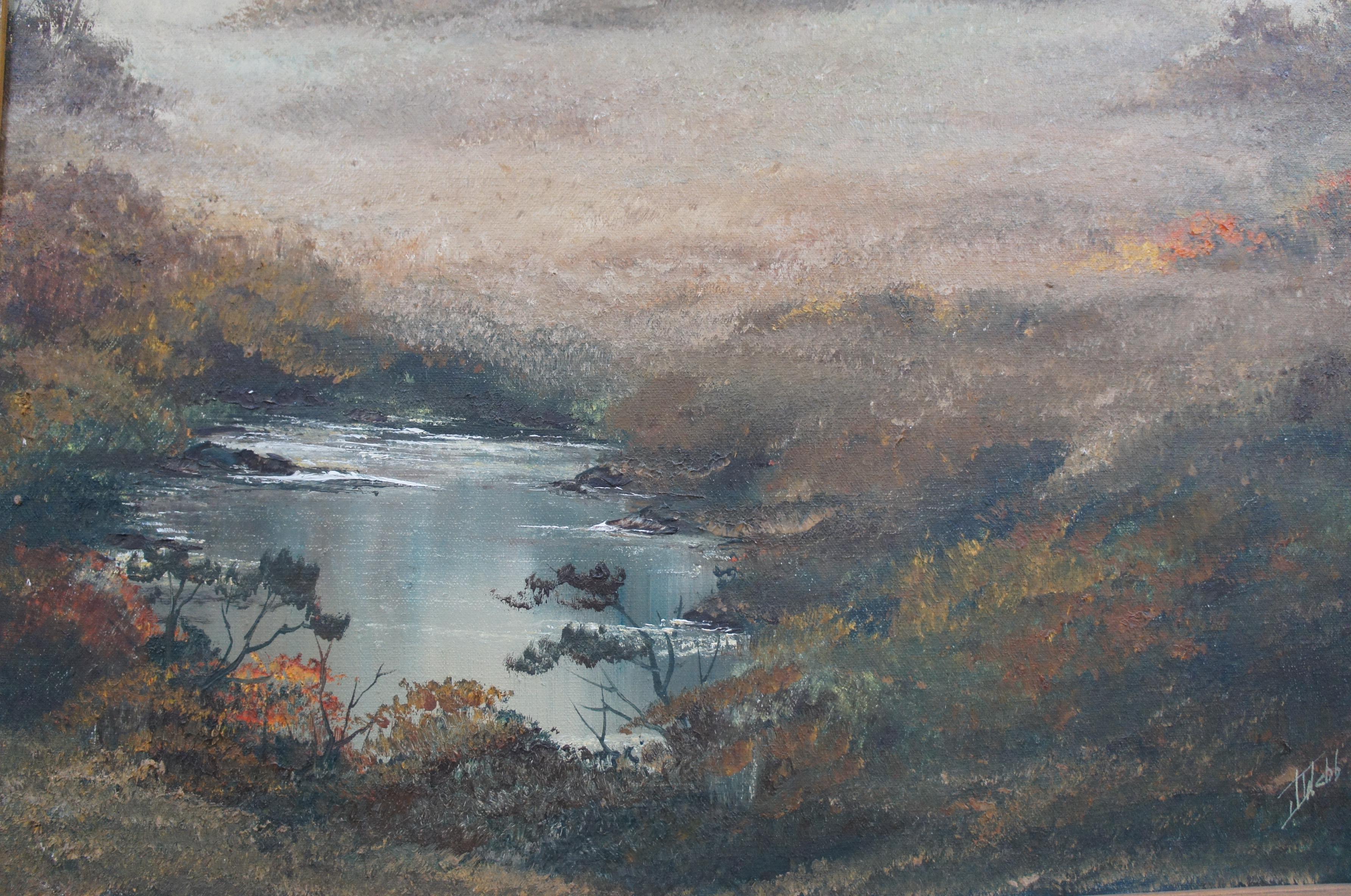 Pintura al óleo vintage realista de paisajes boscosos Firmada y enmarcada 3