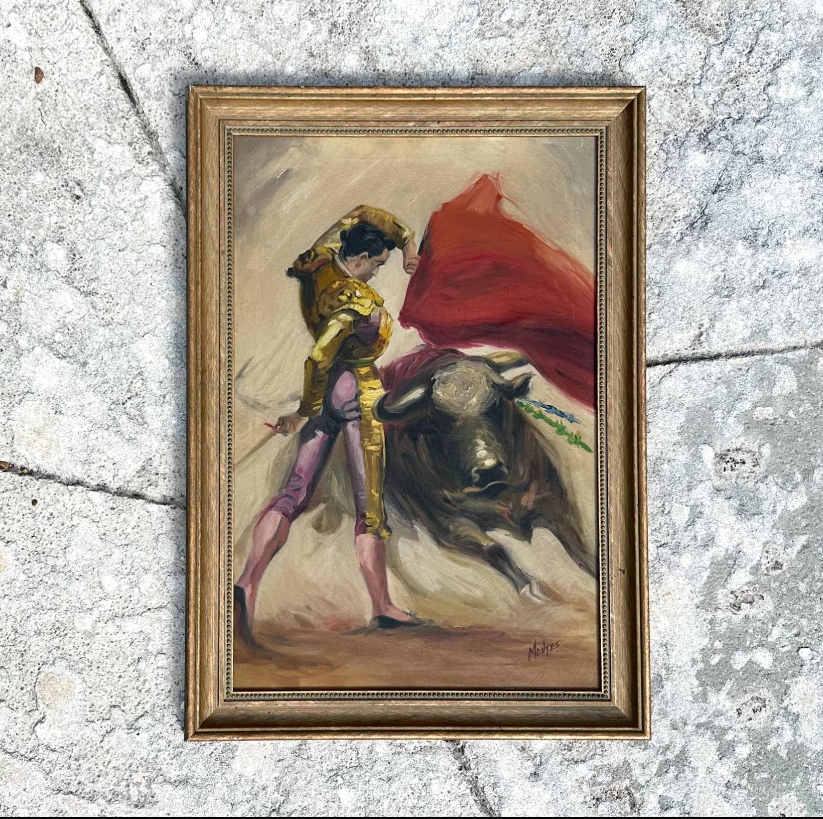 Vintage Realistic Matador Oil on Canvas In Good Condition In West Palm Beach, FL
