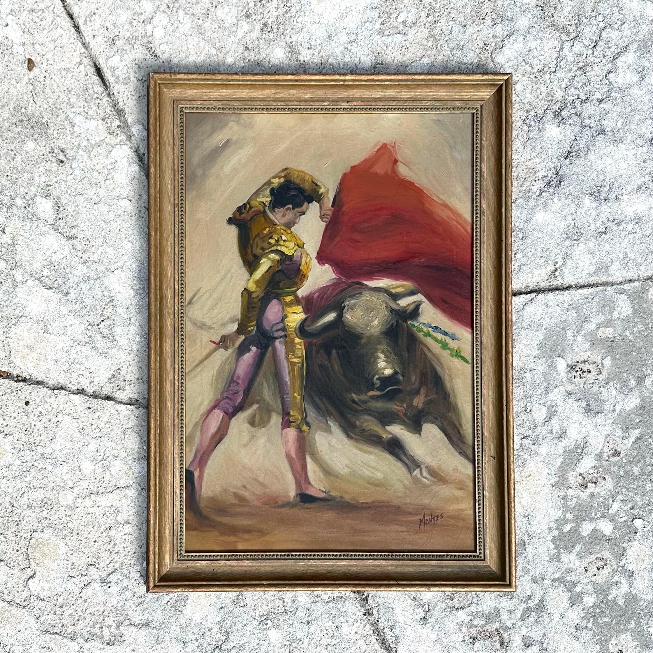 20th Century Vintage Realistic Matador Oil on Canvas