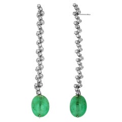 Vintage Recarlo 18K White Colombian Bead Emerald Drops and Diamond Earrinngs