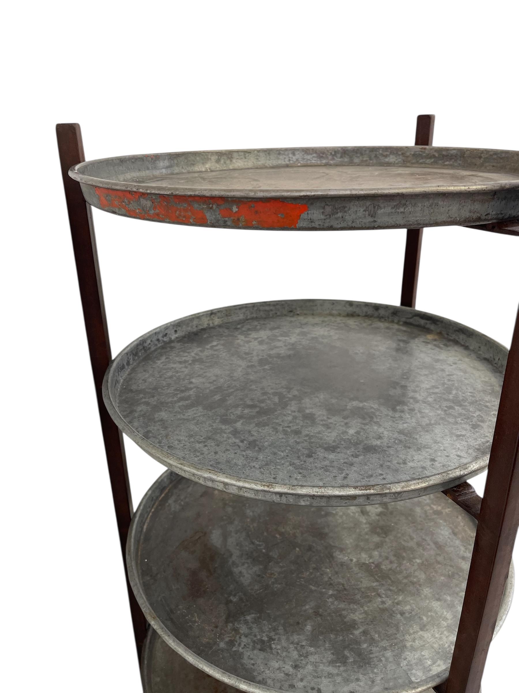 Vintage Reclaimed Bakery Shelf Rack with Removable Metal Trays For Sale 2