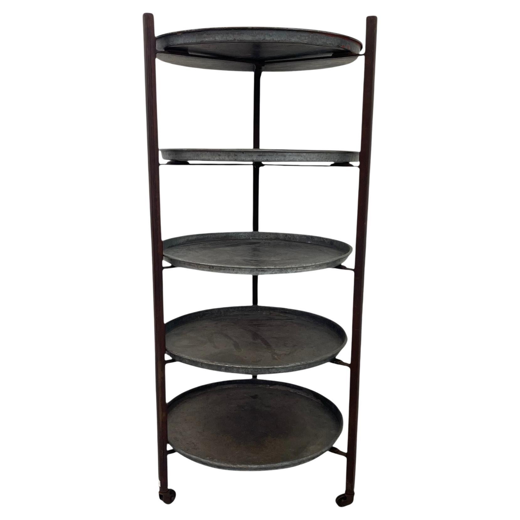 Vintage Reclaimed Bakery Shelf Rack with Removable Metal Trays For Sale