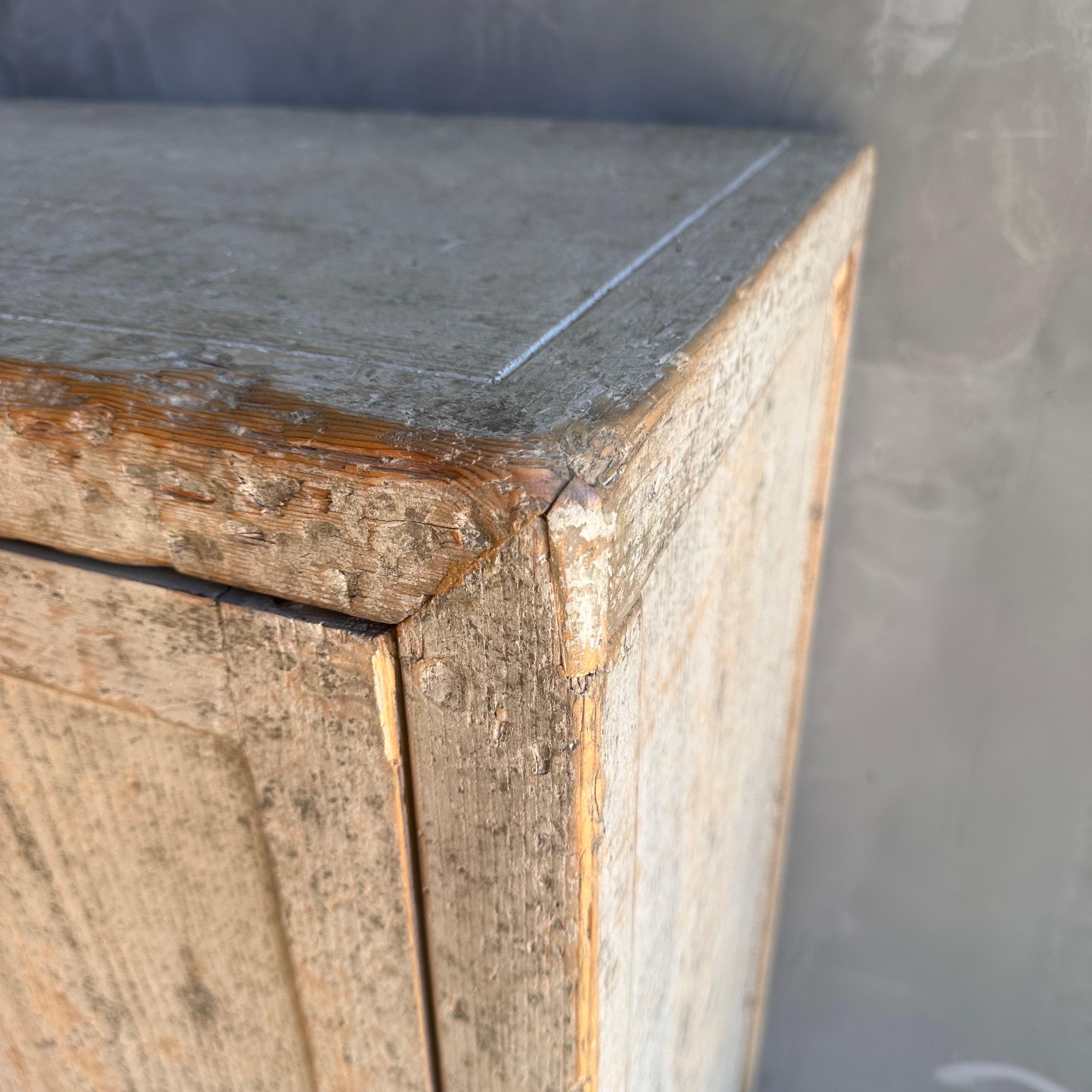 Vintage Reclaimed Cabinet in a Gray Natural Patina Painted Finish For Sale 9