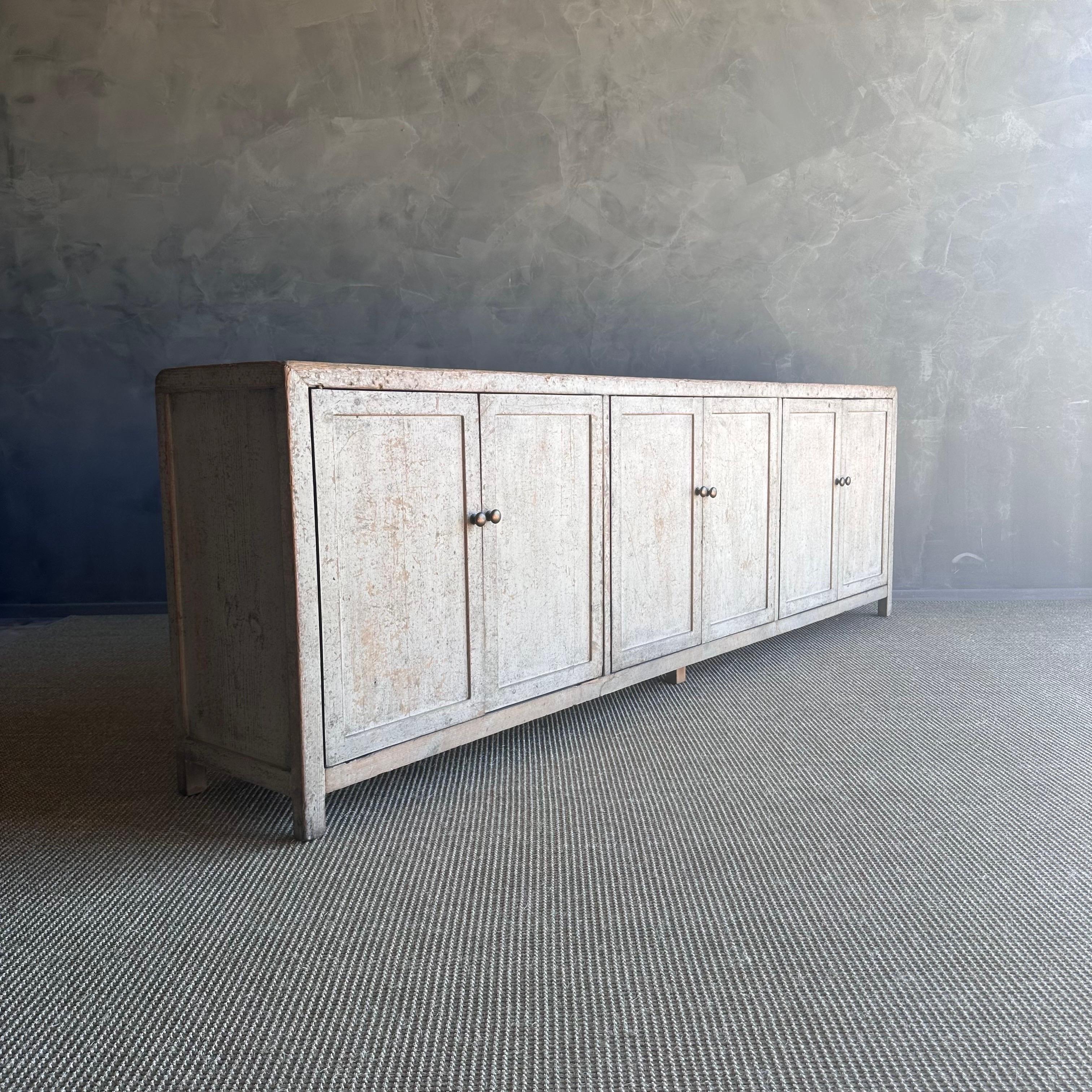 Vintage Reclaimed Cabinet in a Gray Natural Patina Painted Finish For Sale 11