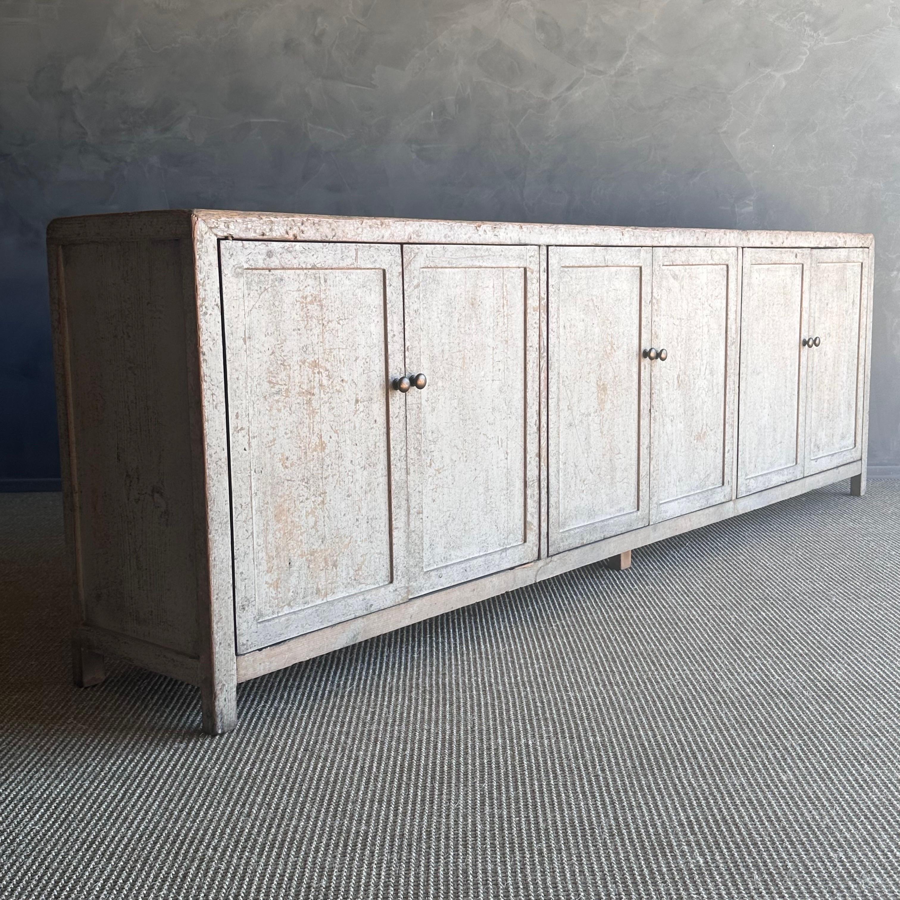 Vintage Reclaimed Cabinet in a Gray Natural Patina Painted Finish For Sale 12