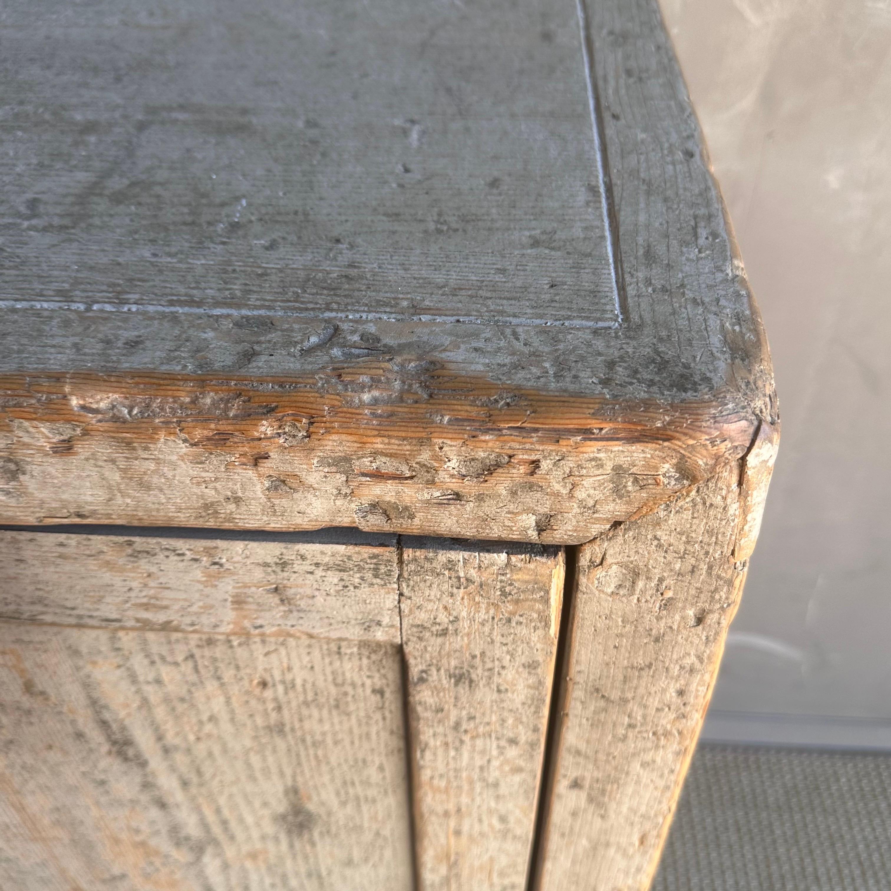 Pine Vintage Reclaimed Cabinet in a Gray Natural Patina Painted Finish For Sale