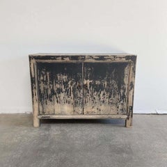 Vintage Reclaimed Elm Wood 2 Door Black Distressed Painted Console