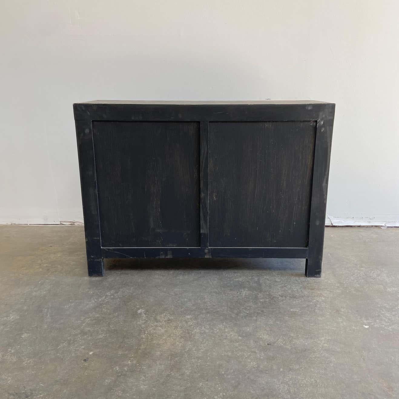 20th Century Vintage Reclaimed Elm Wood 2 Door Black Distressed Painted Console