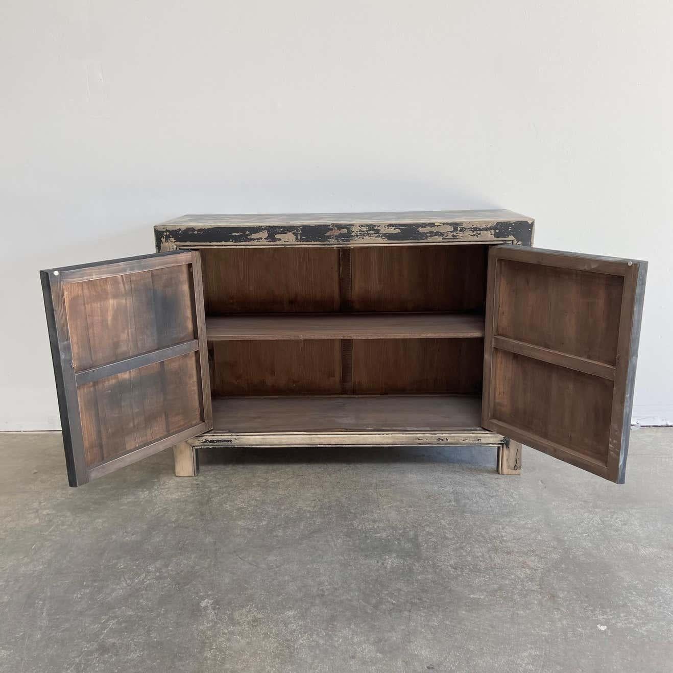 Vintage Reclaimed Elm Wood 2 Door Black Distressed Painted Console 2